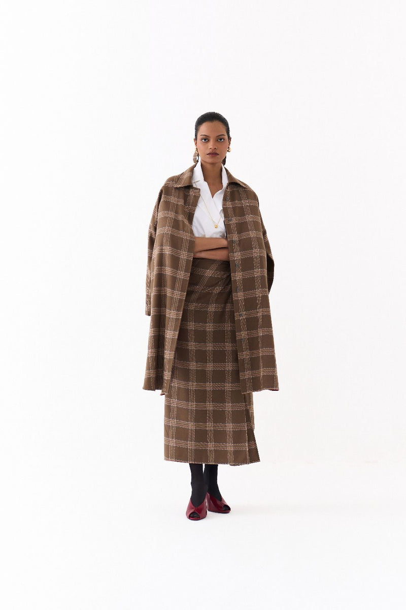 U-HEM JACKET-CEDAR CHECK + MADDER RED by THREE for women Worldwide