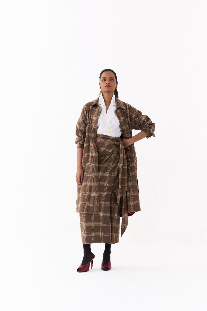 U-HEM JACKET-CEDAR CHECK + MADDER RED by THREE for women Worldwide
