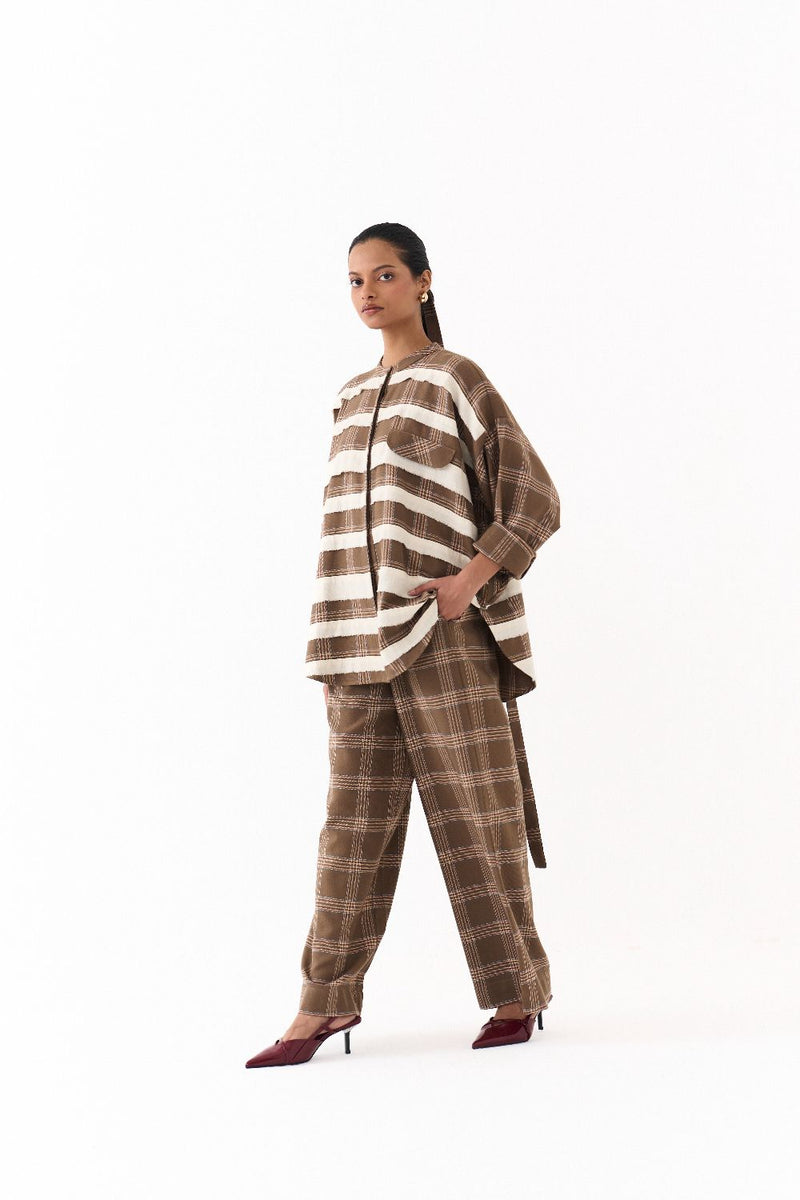 BAT SLEEVE SHIRT-CEDAR CHECK by THREE for women Worldwide