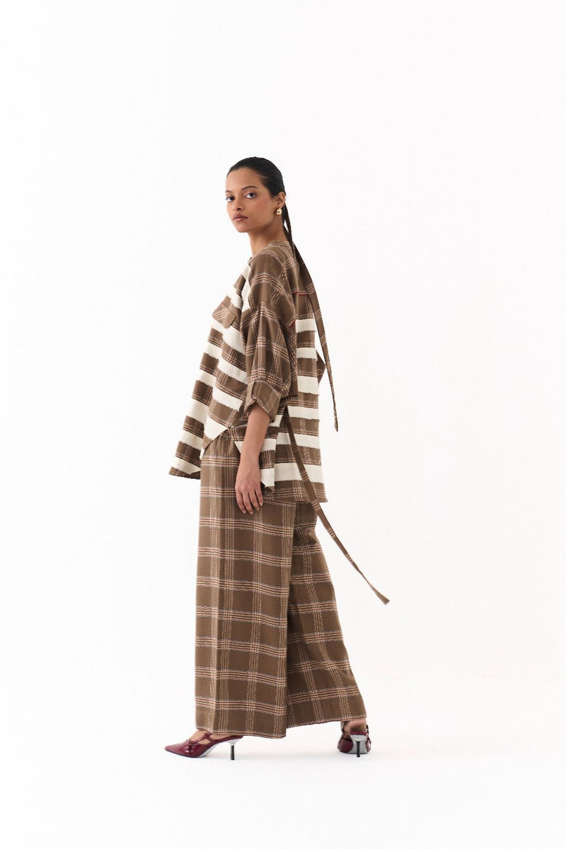 BAT SLEEVE SHIRT-CEDAR CHECK by THREE for women Worldwide