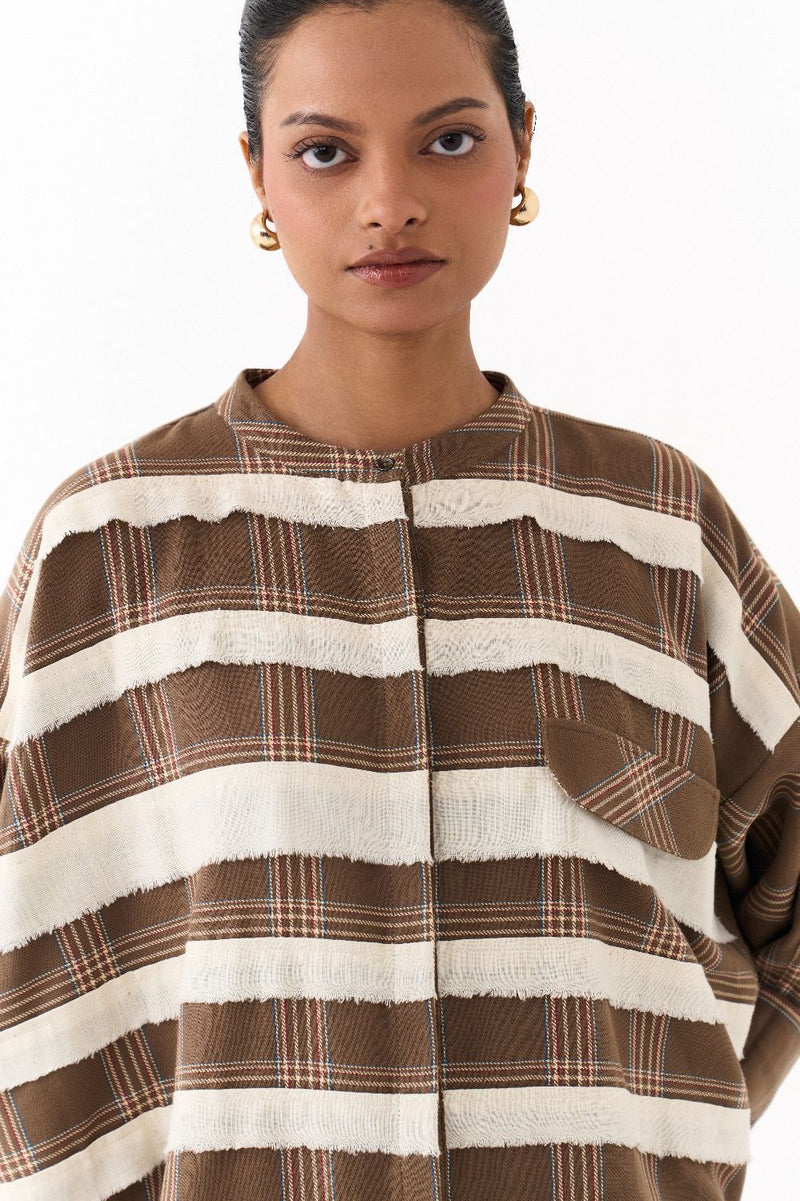 BAT SLEEVE SHIRT-CEDAR CHECK by THREE for women Worldwide