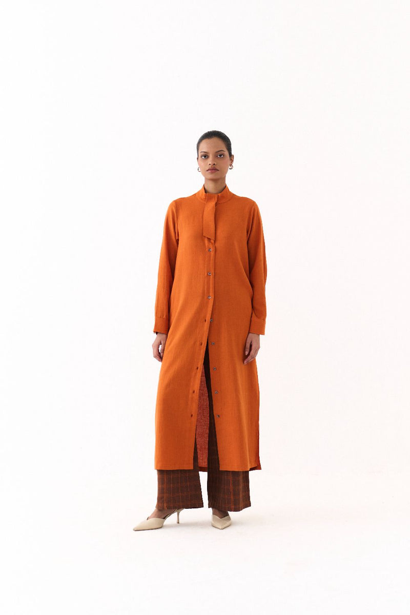 FLAP PLACKET TUNIC-RUST by THREE in rust color for women Worldwide