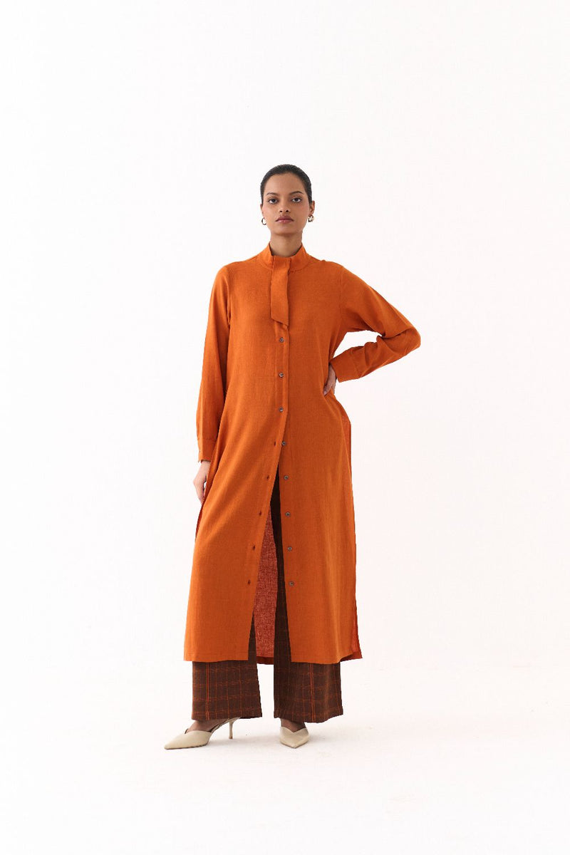 FLAP PLACKET TUNIC-RUST by THREE in rust color for women Worldwide
