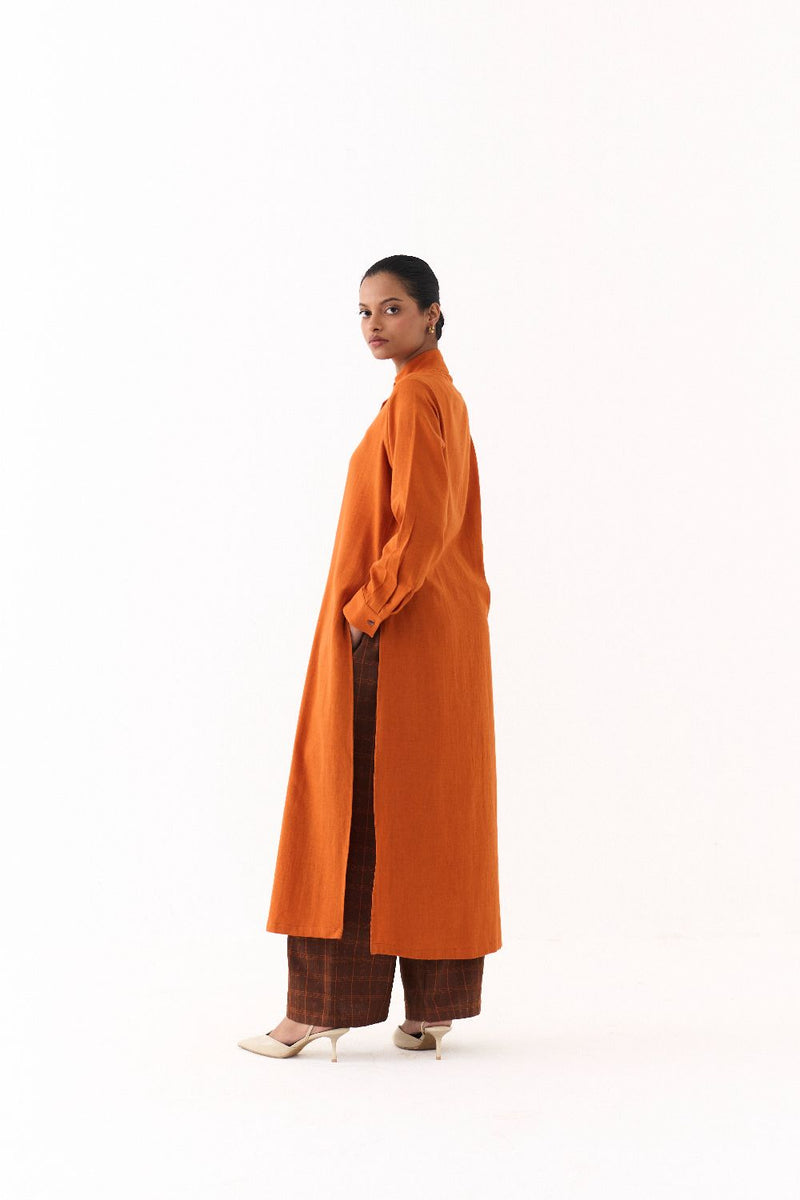 FLAP PLACKET TUNIC-RUST by THREE in rust color for women Worldwide