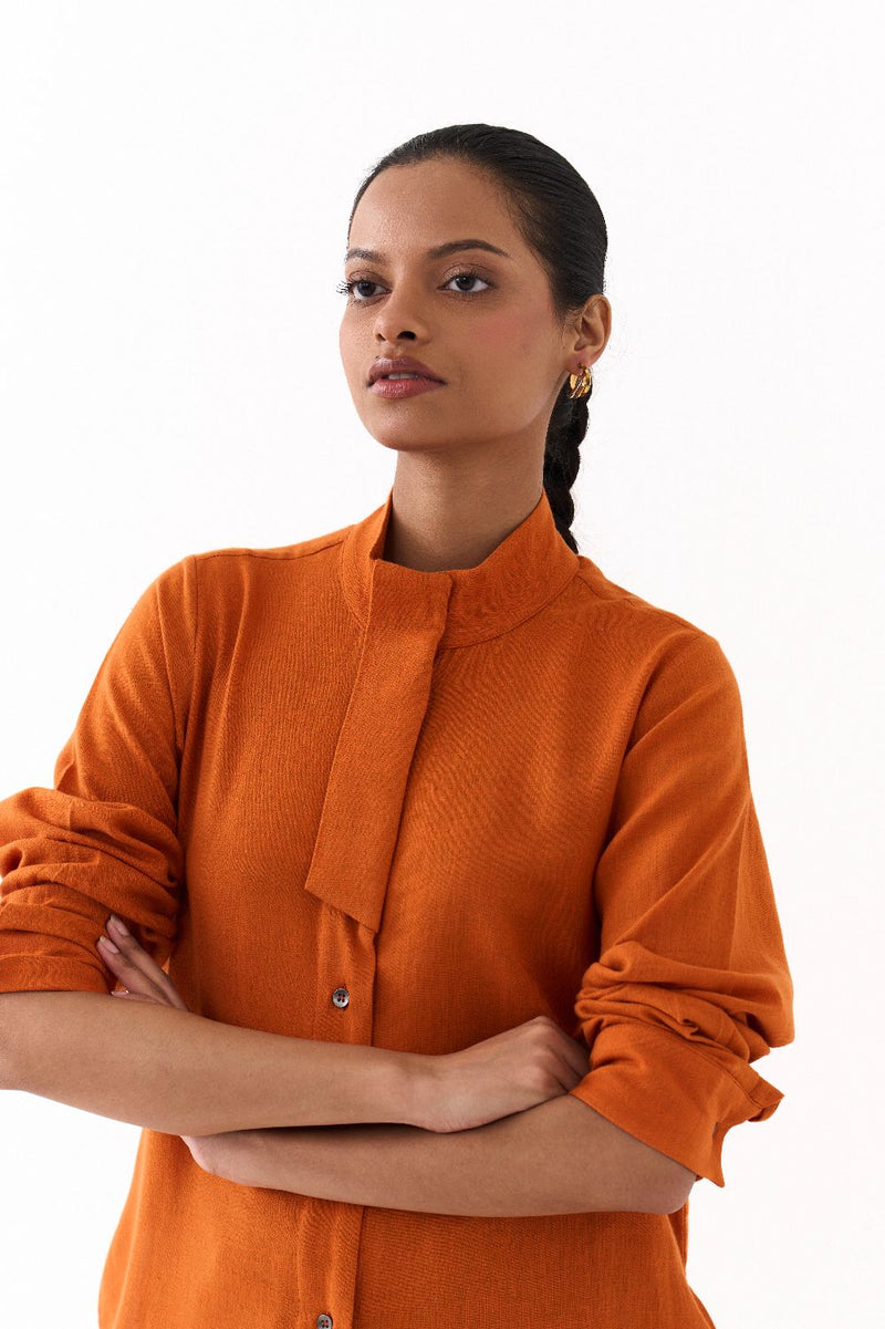 FLAP PLACKET TUNIC-RUST by THREE in rust color for women Worldwide