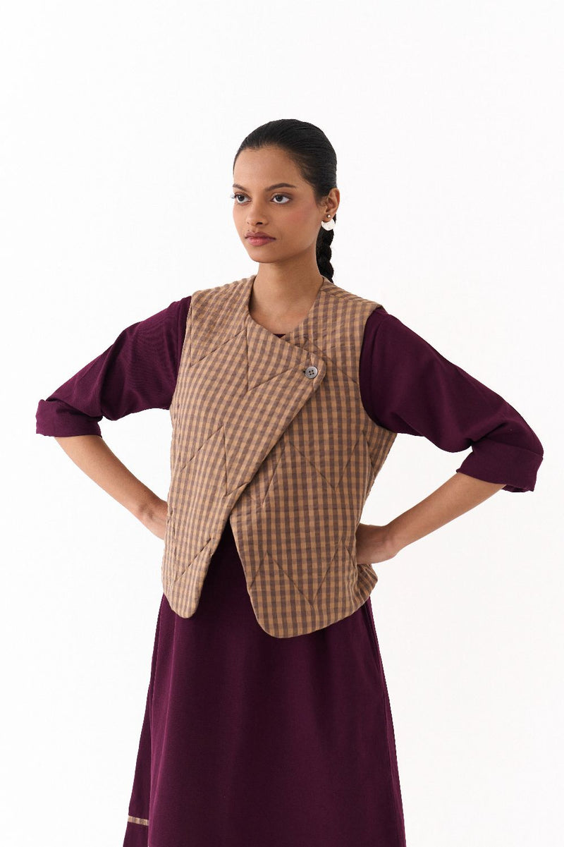 QUILTED VEST-CARAMEL mul by THREE for women Worldwide