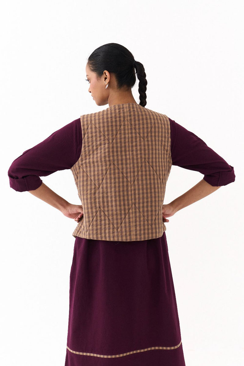 QUILTED VEST CO ORD (SET OF 2)-RUST & WINE mul by THREE for women Worldwide