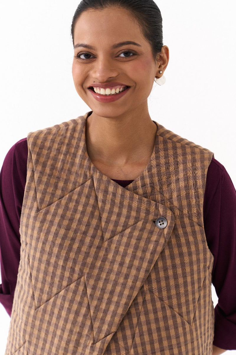 QUILTED VEST CO ORD (SET OF 2)-RUST & WINE mul by THREE for women Worldwide