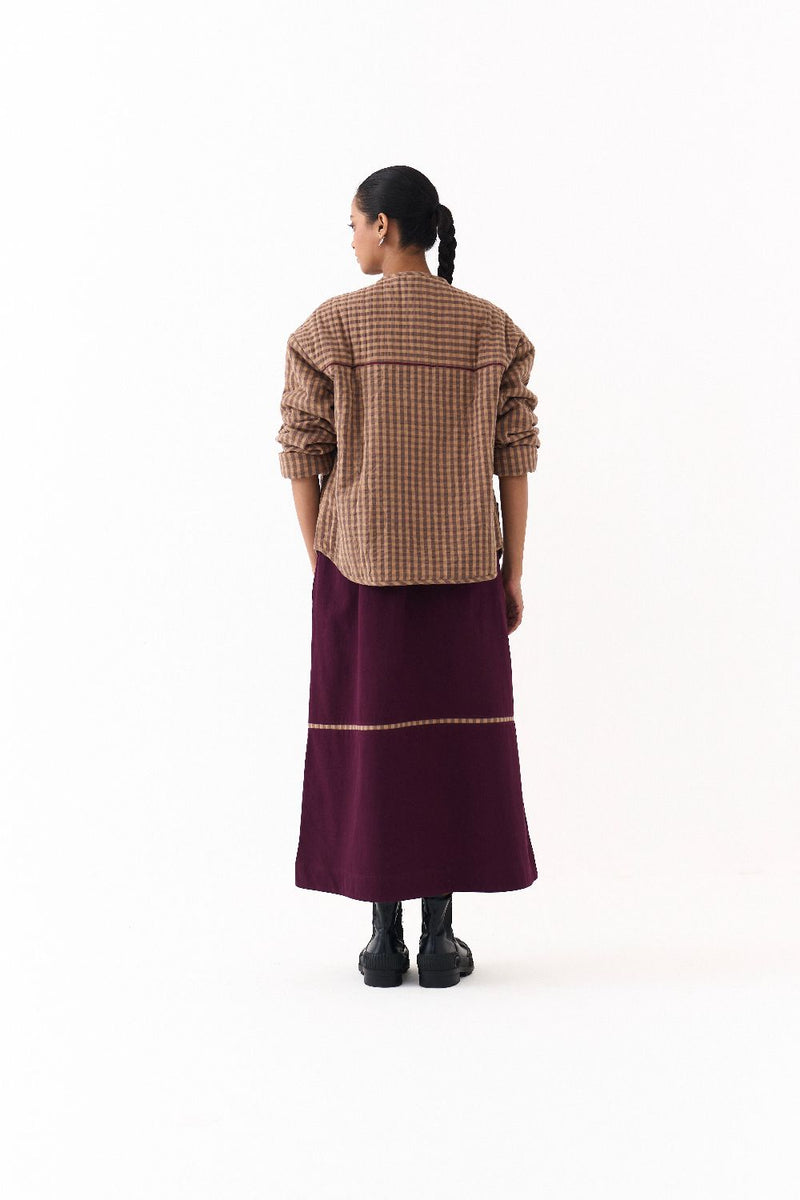 U HEM QUILTED JACKET CO ORD (SET OF 2)-CARAMEL & TWILL mul by THREE for women Worldwide