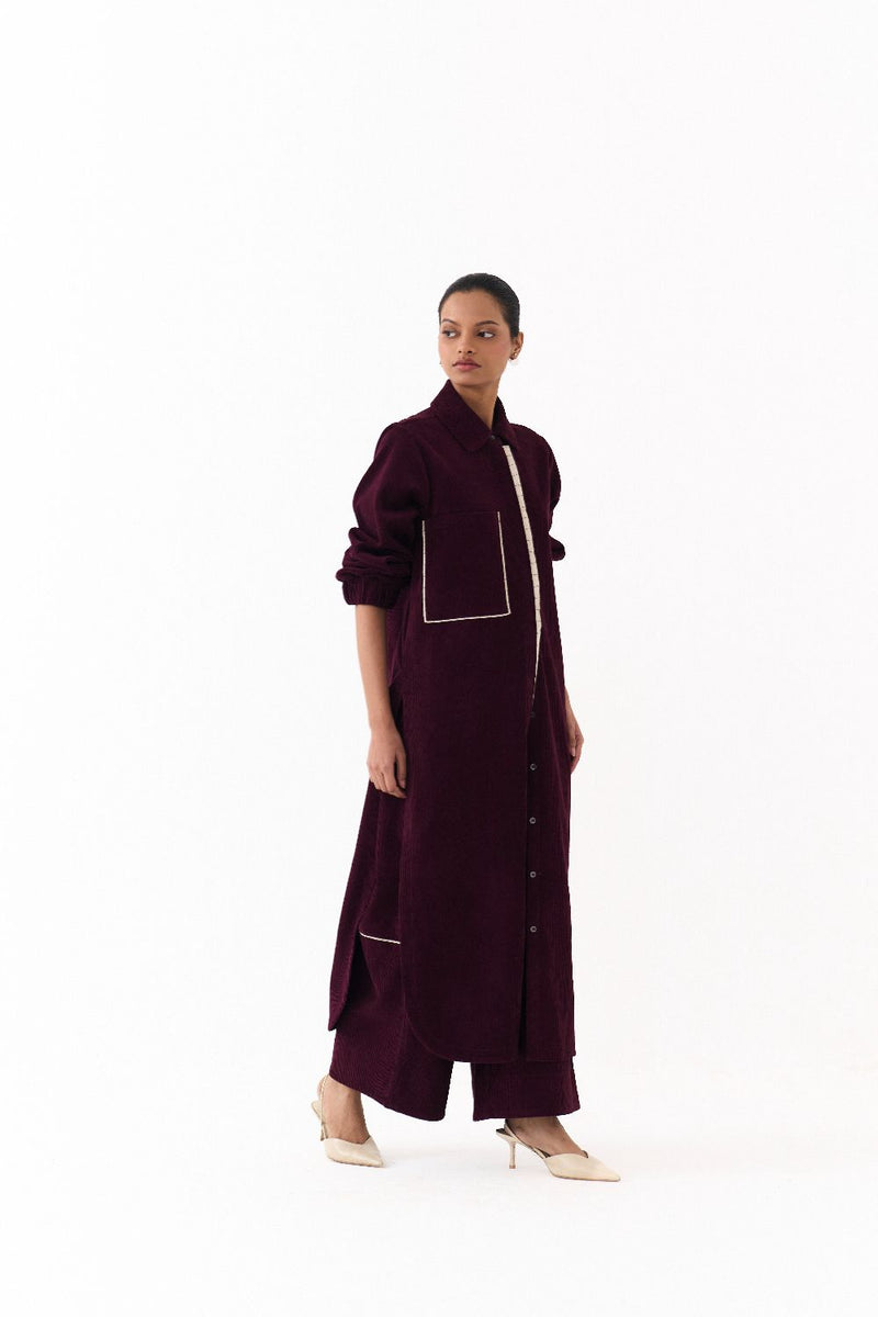 EVERYDAY U HEM SHIRT-WINE corduroy by THREE for women Worldwide