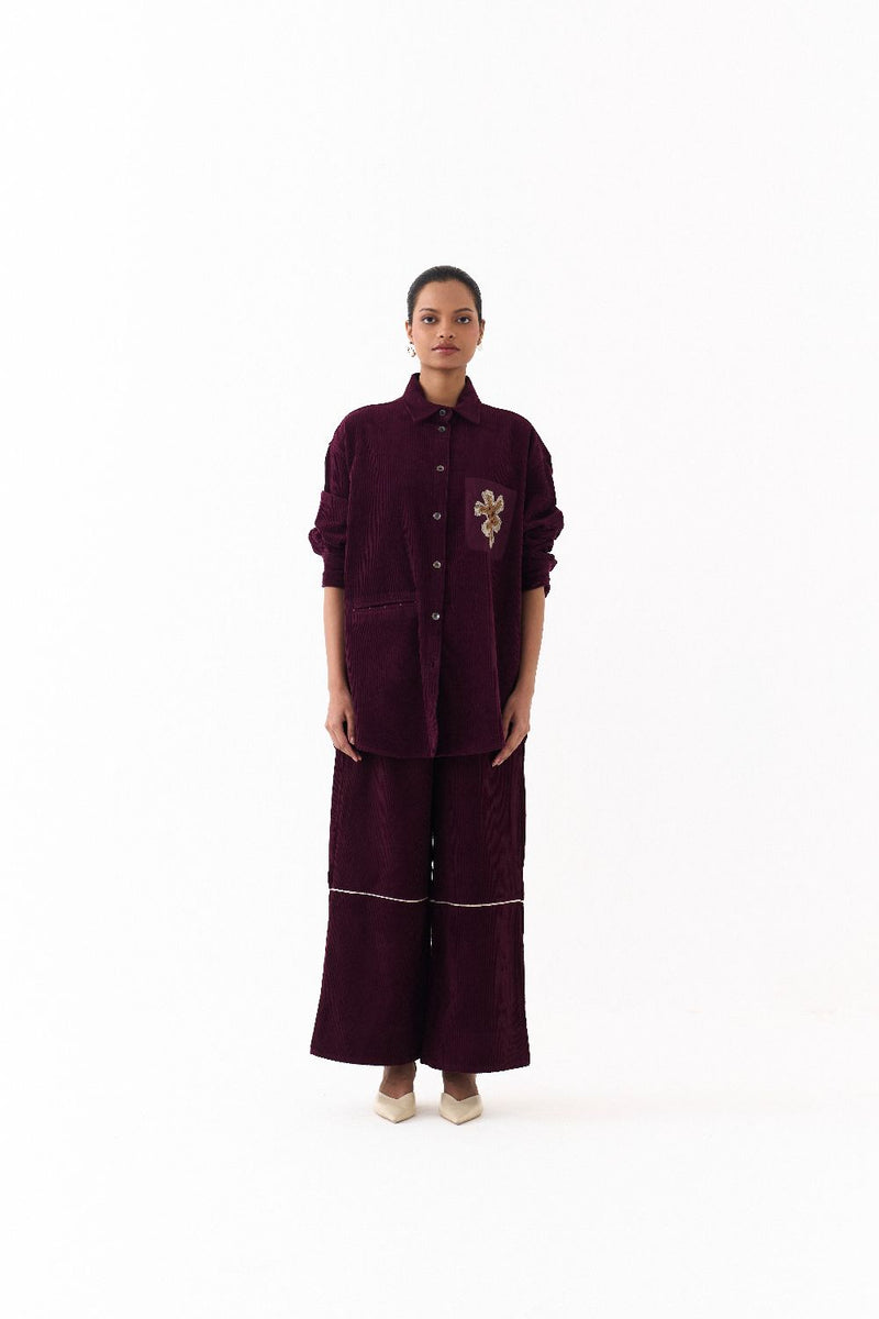 OVERSIZED U HEM SHIRT-WINE corduroy by THREE for women Worldwide
