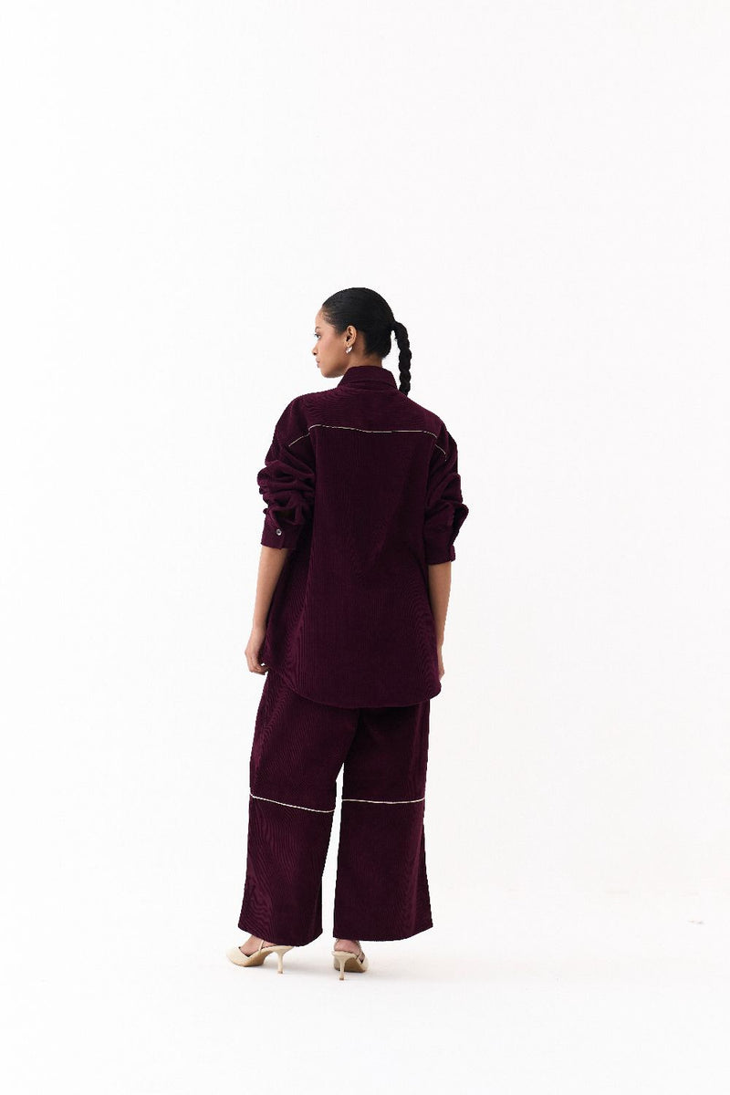 OVERSIZED U HEM SHIRT-WINE corduroy by THREE for women Worldwide