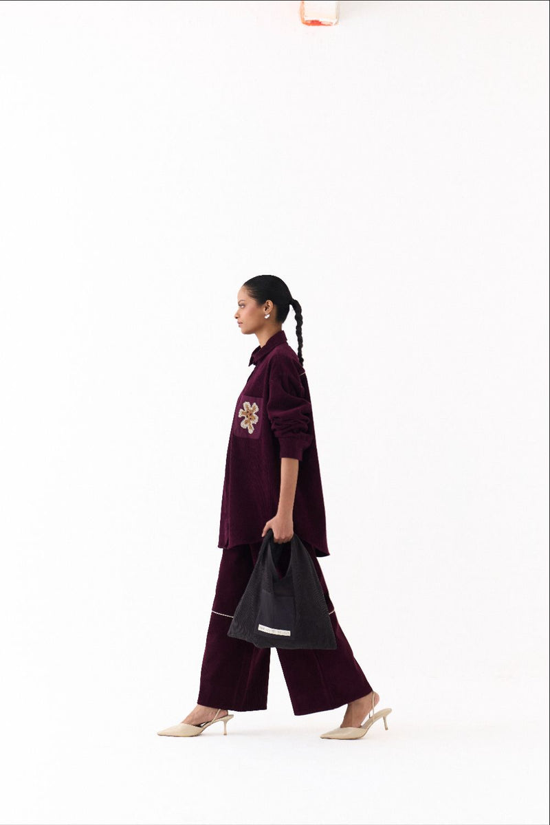 OVERSIZED U HEM SHIRT-WINE corduroy by THREE for women Worldwide