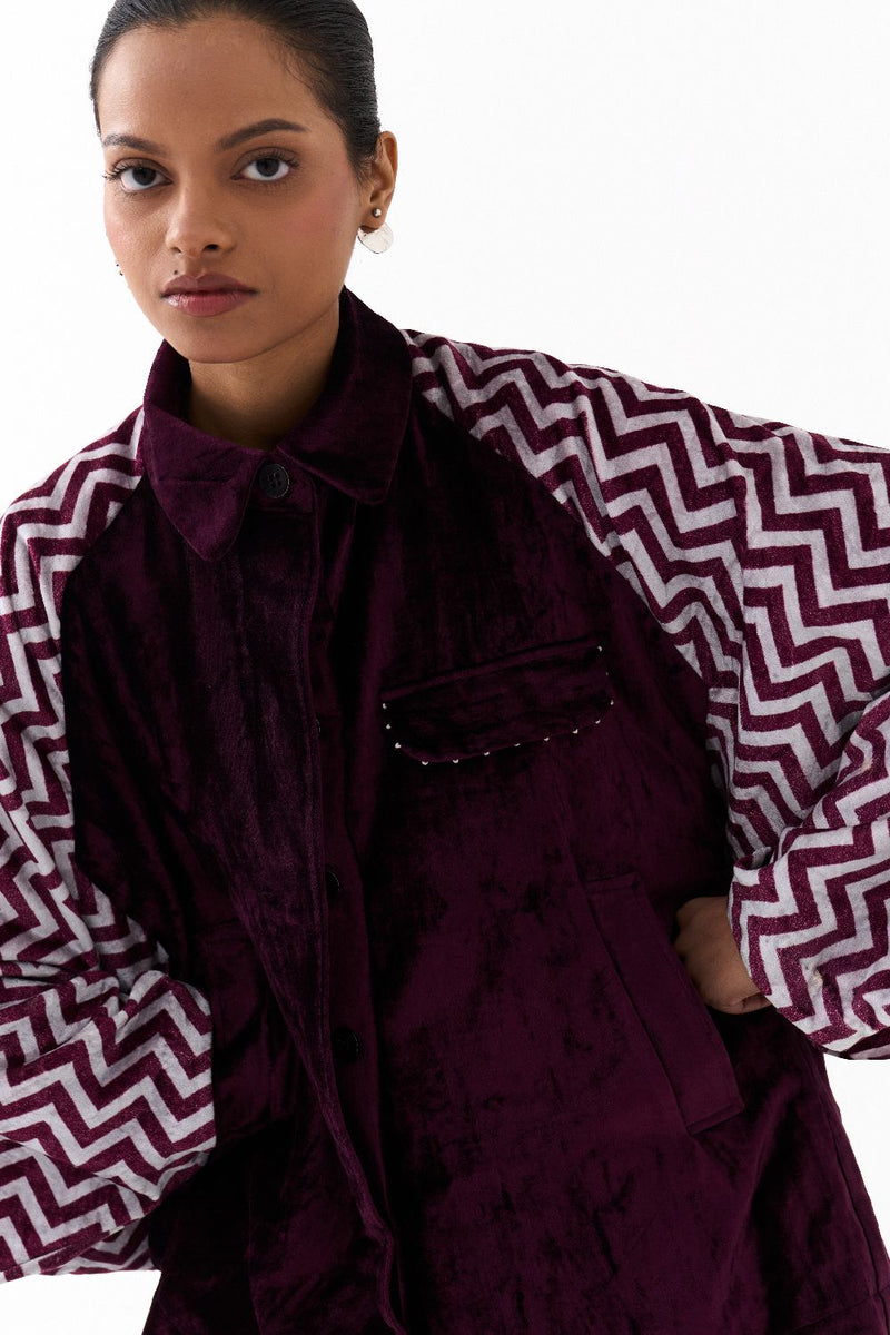 SHORT BAT SLEEVE JACKET-WINE by THREE for women Worldwide