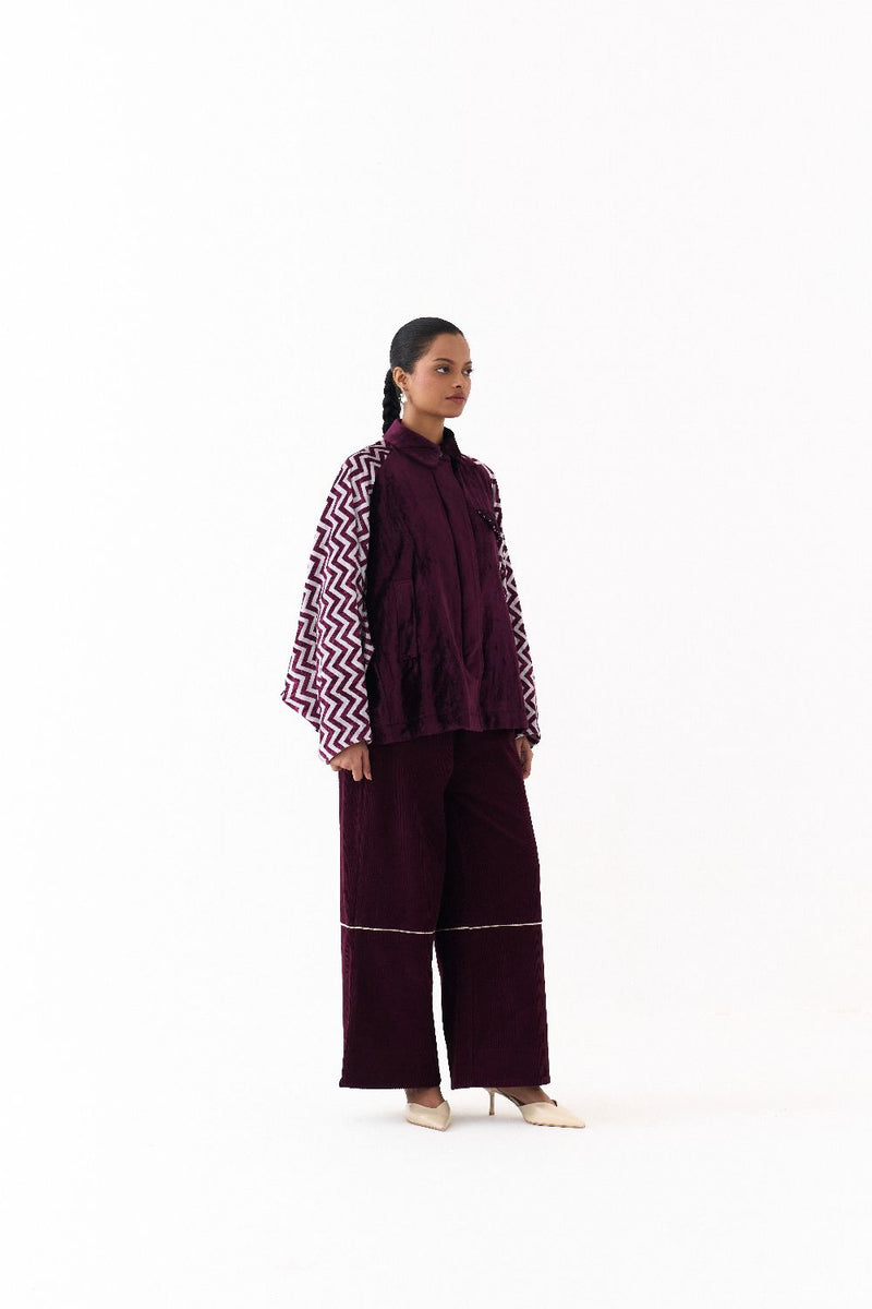 SHORT BAT SLEEVE JACKET-WINE by THREE for women Worldwide