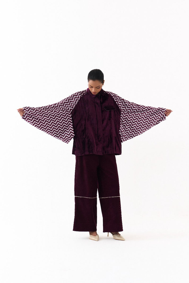 SHORT BAT SLEEVE JACKET-WINE by THREE for women Worldwide