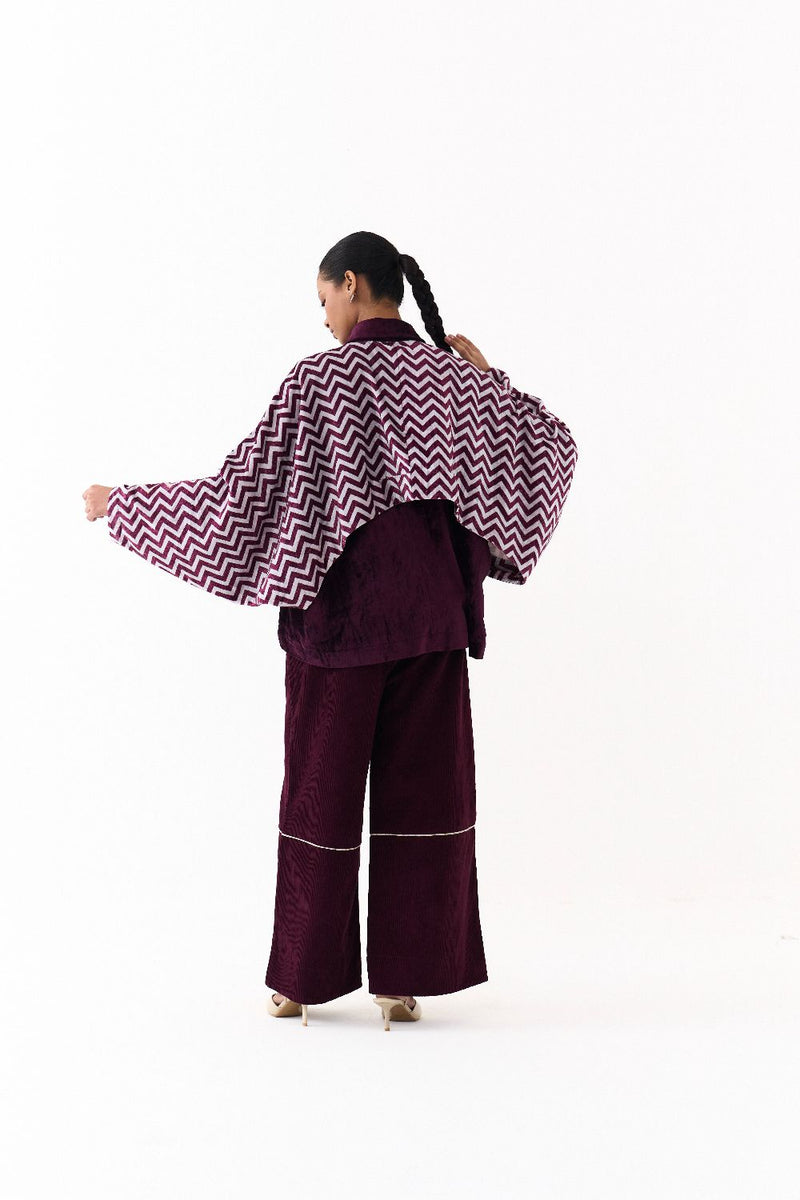 SHORT BAT SLEEVE JACKET-WINE by THREE for women Worldwide