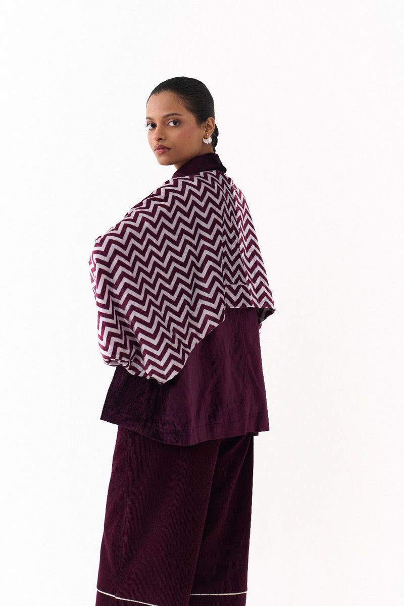SHORT BAT SLEEVE JACKET-WINE by THREE for women Worldwide