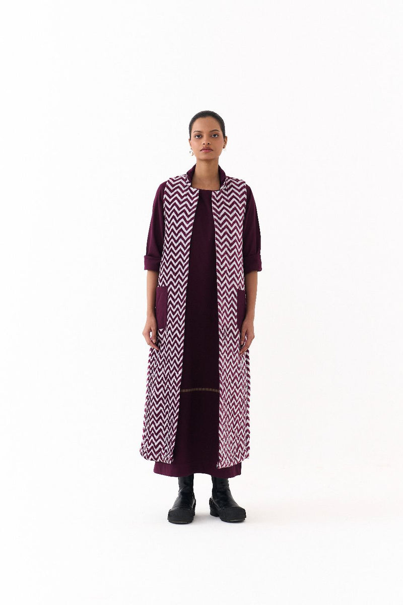 BACK PLEAT JACKET CO ORD (SET OF 2)-WINE twill by THREE for women Worldwide