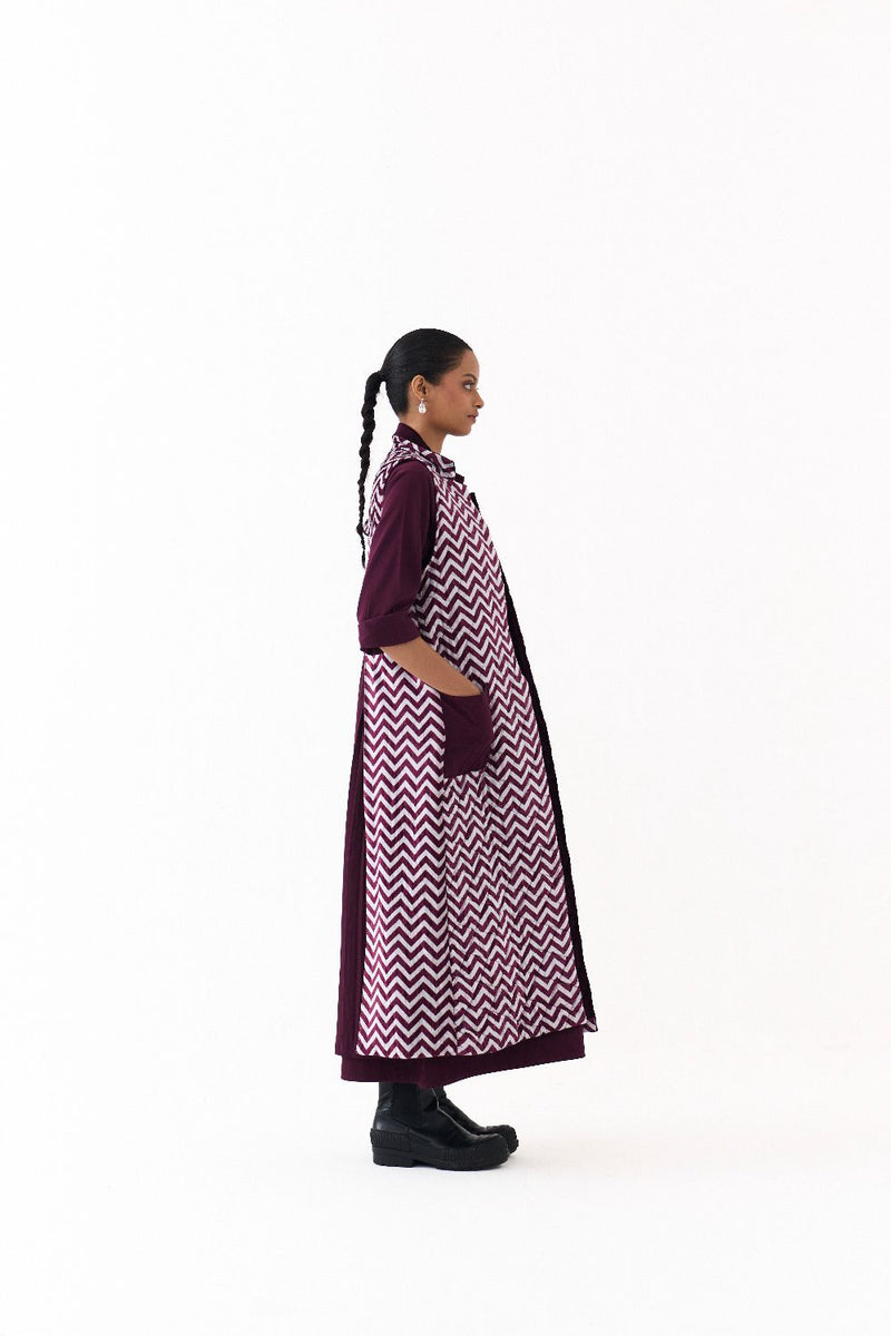 BACK PLEAT JACKET CO ORD (SET OF 2)-WINE twill by THREE for women Worldwide