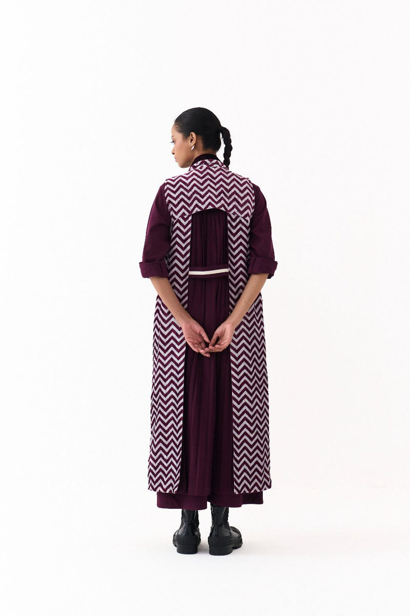 BACK PLEAT JACKET CO ORD (SET OF 2)-WINE twill by THREE for women Worldwide