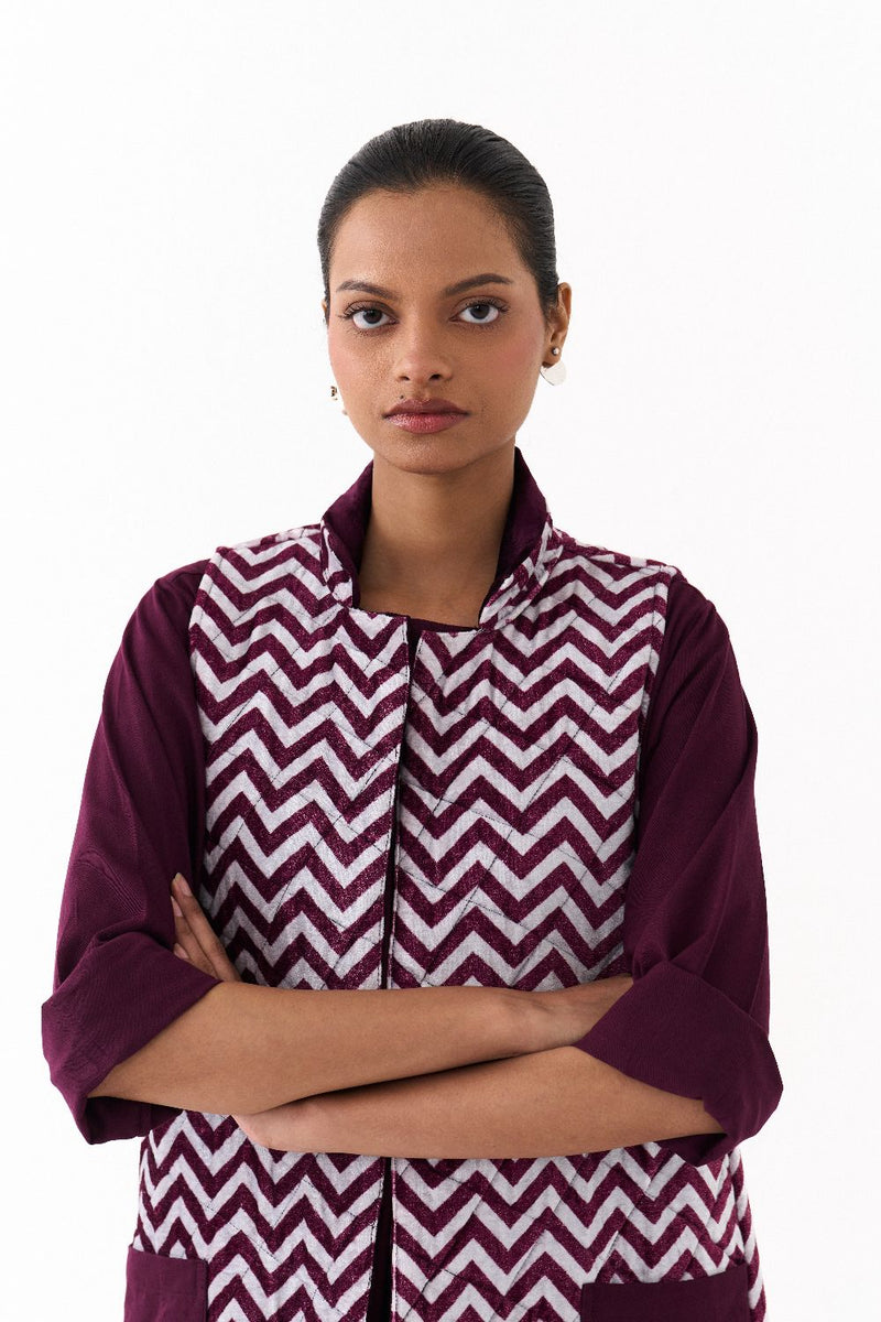 BACK PLEAT JACKET CO ORD (SET OF 2)-WINE twill by THREE for women Worldwide