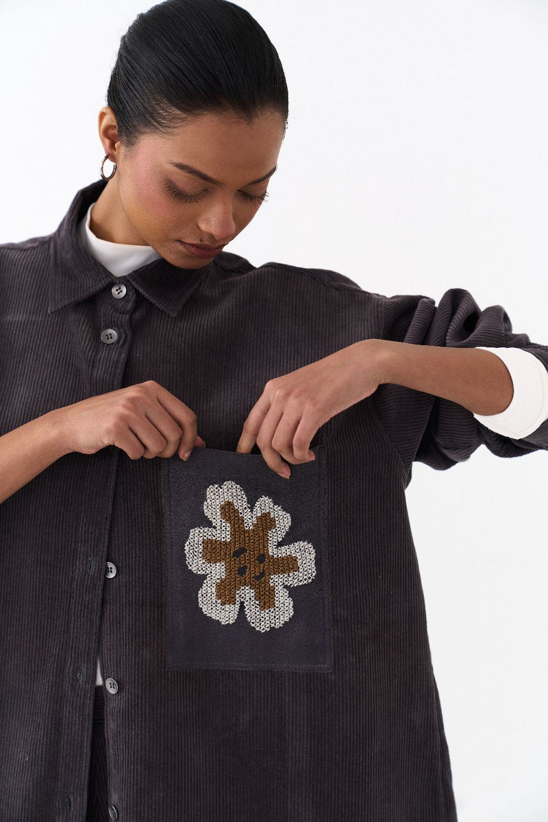 OVERSIZED U HEM SHIRT-GREY corduroy by THREE in grey color for women Worldwide