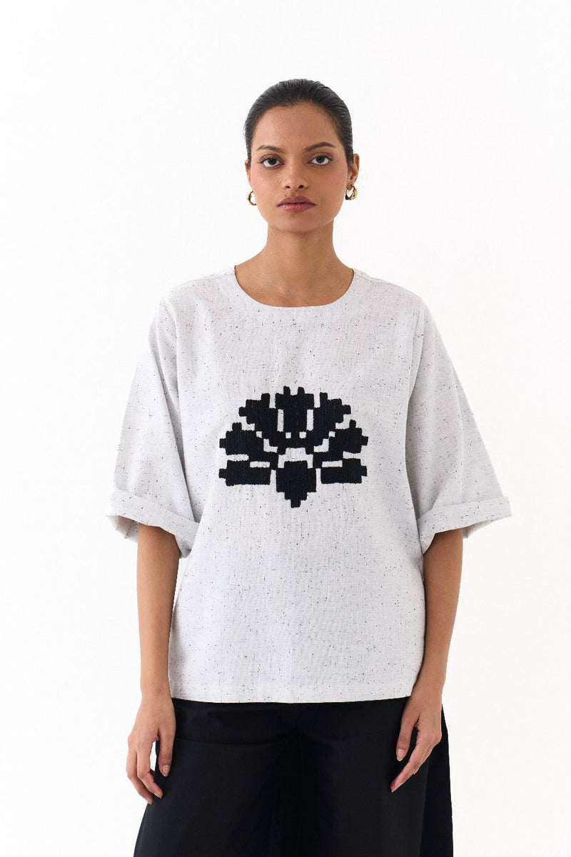 WAVE EMB. TOP-SPLASH PRINT IVORY by THREE in ivory color for women Worldwide