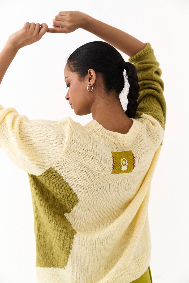 FLORAL SWEATER CO ORD (SET OF 2)-YELLOW & LIME by THREE for women Worldwide