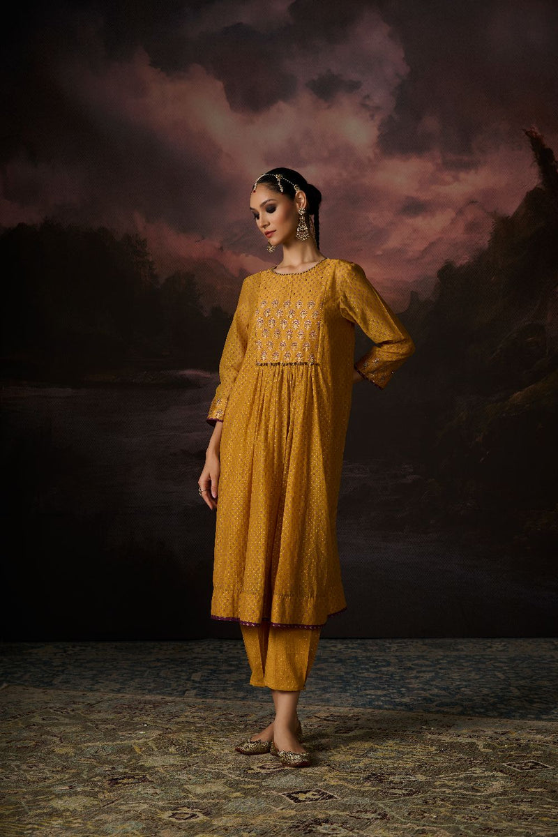 AYAAN KURTA chanderi by SWATTI KAPOOR in yellow color for women Worldwide