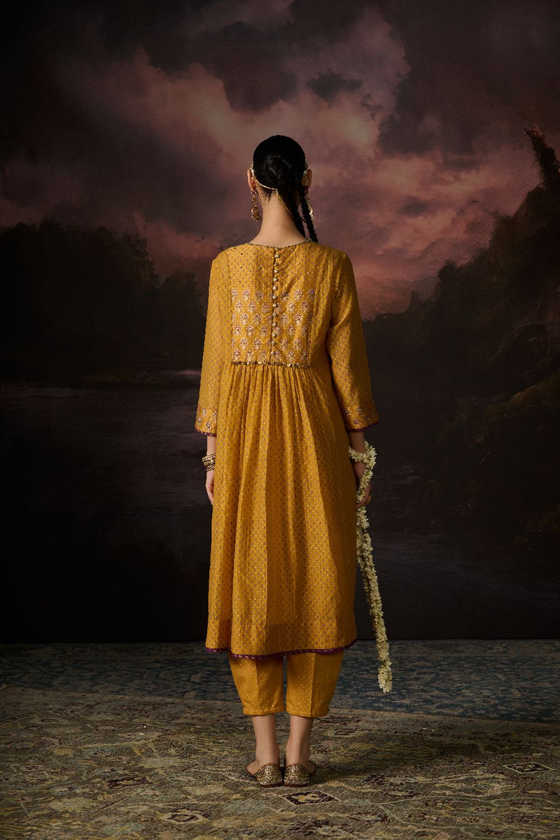 AYAAN KURTA chanderi by SWATTI KAPOOR in yellow color for women Worldwide