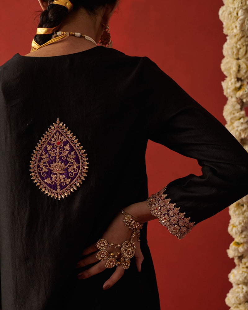 AYESHA & MEHR KURTA & PANT silk by Rashika Mittal in black color for women Worldwide