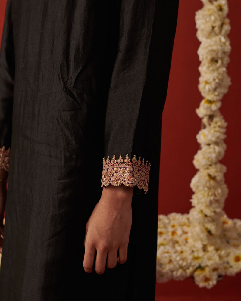 AYESHA & MEHR KURTA & PANT silk by Rashika Mittal in black color for women Worldwide