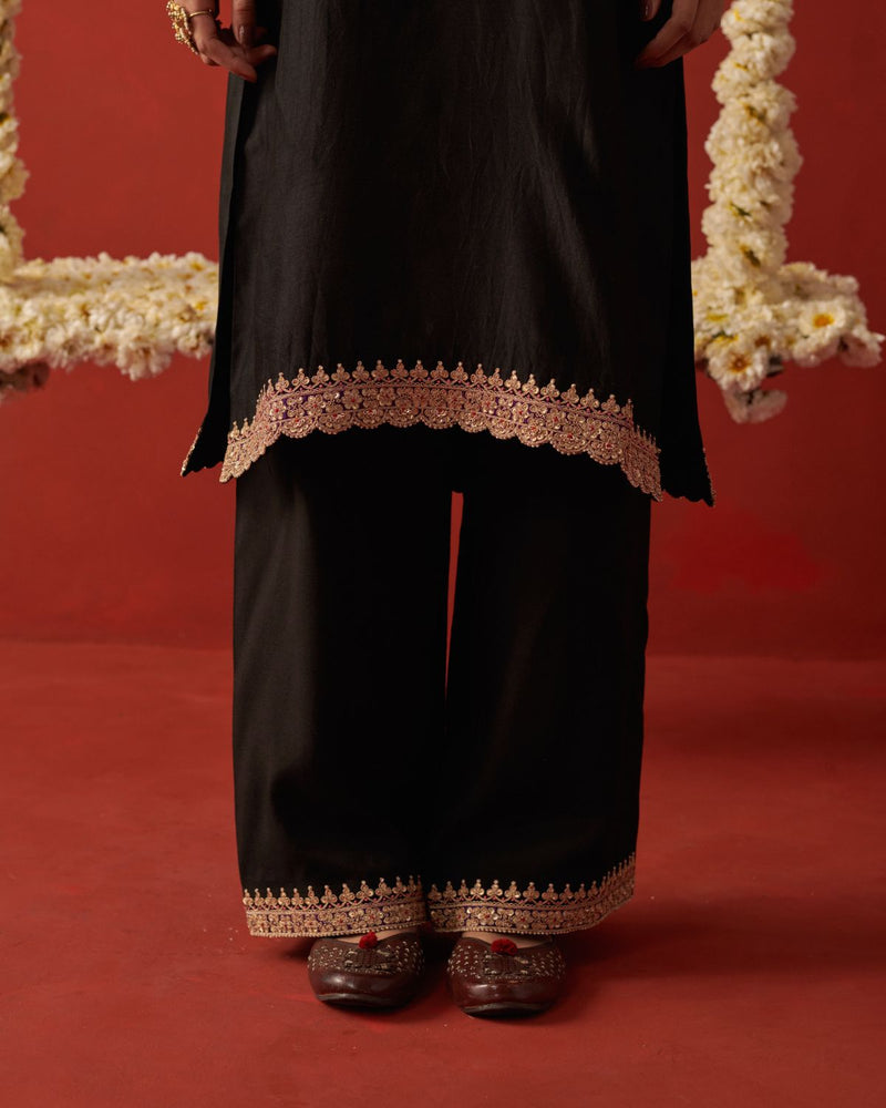 AYESHA & MEHR KURTA & PANT silk by Rashika Mittal in black color for women Worldwide
