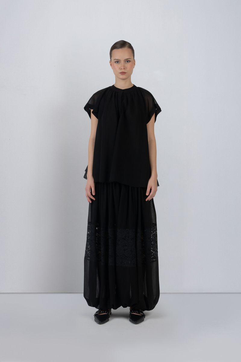AYRE GEORGETTE TOP - Black top/shirt by Leh Studios in black for women Worldwide