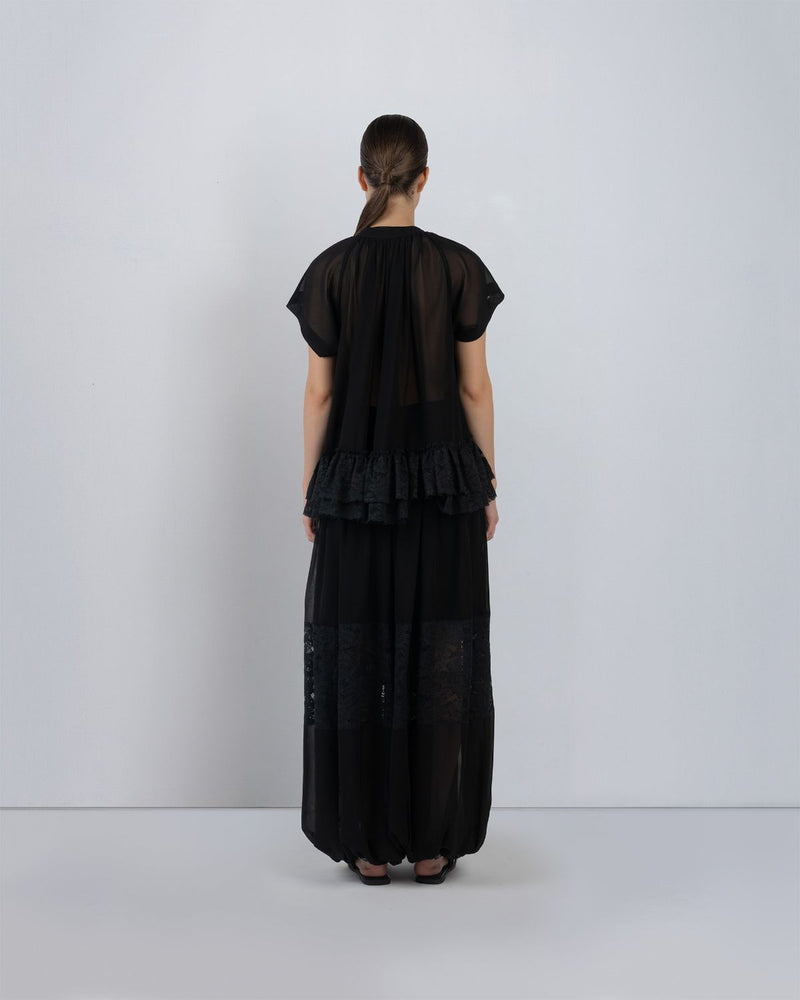 AYRE GEORGETTE TOP - Black top/shirt by Leh Studios in black for women Worldwide