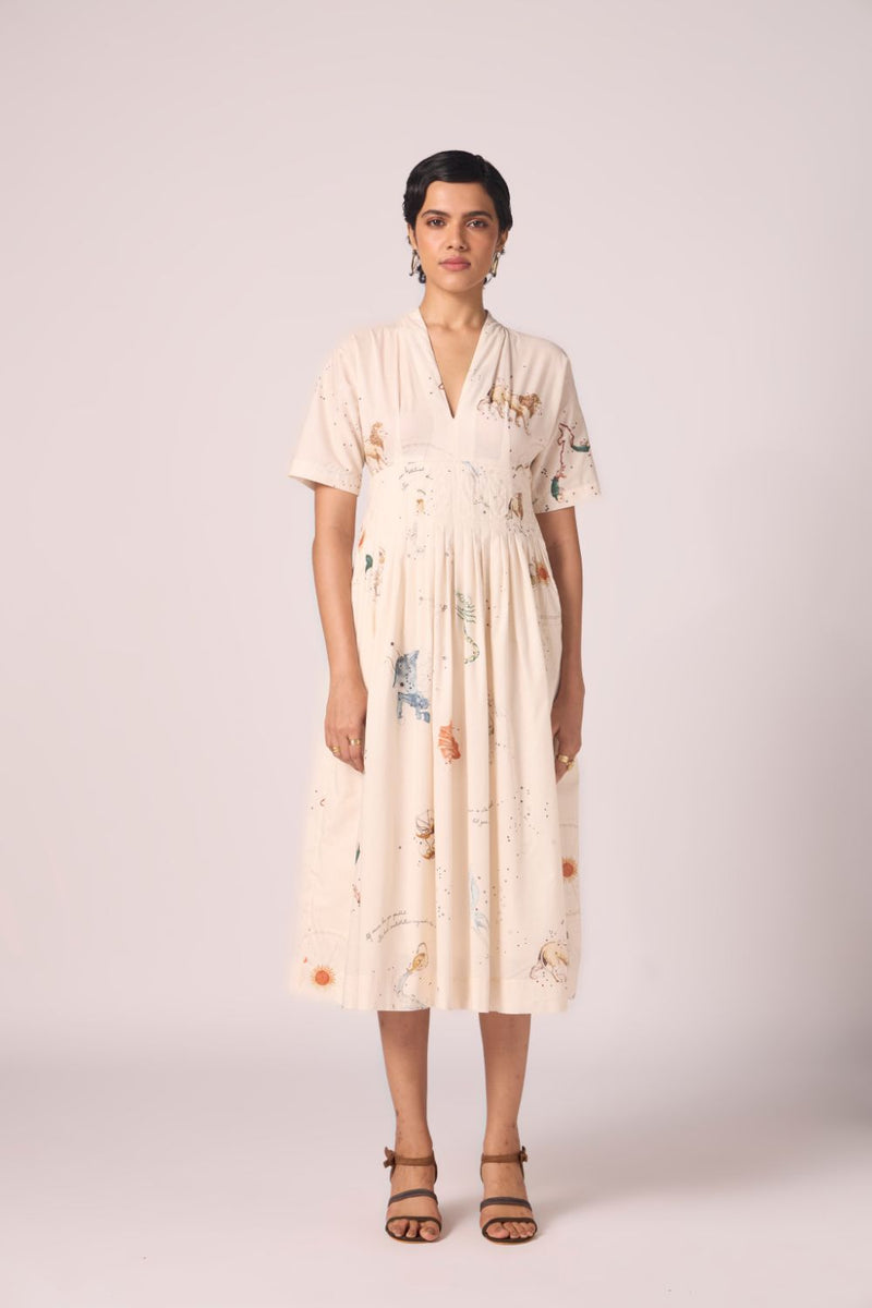 Aara Zodiac Print Pleated Dress cotton by The Summer House for women Worldwide