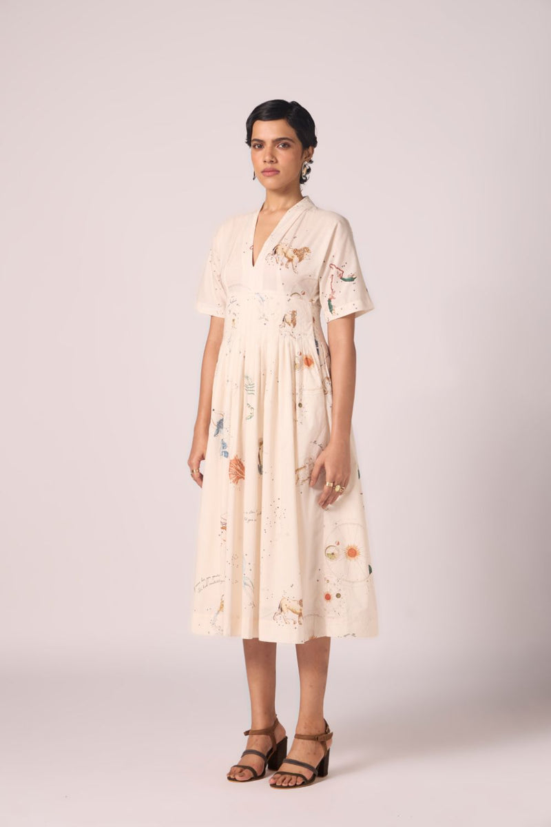 Aara Zodiac Print Pleated Dress cotton by The Summer House for women Worldwide