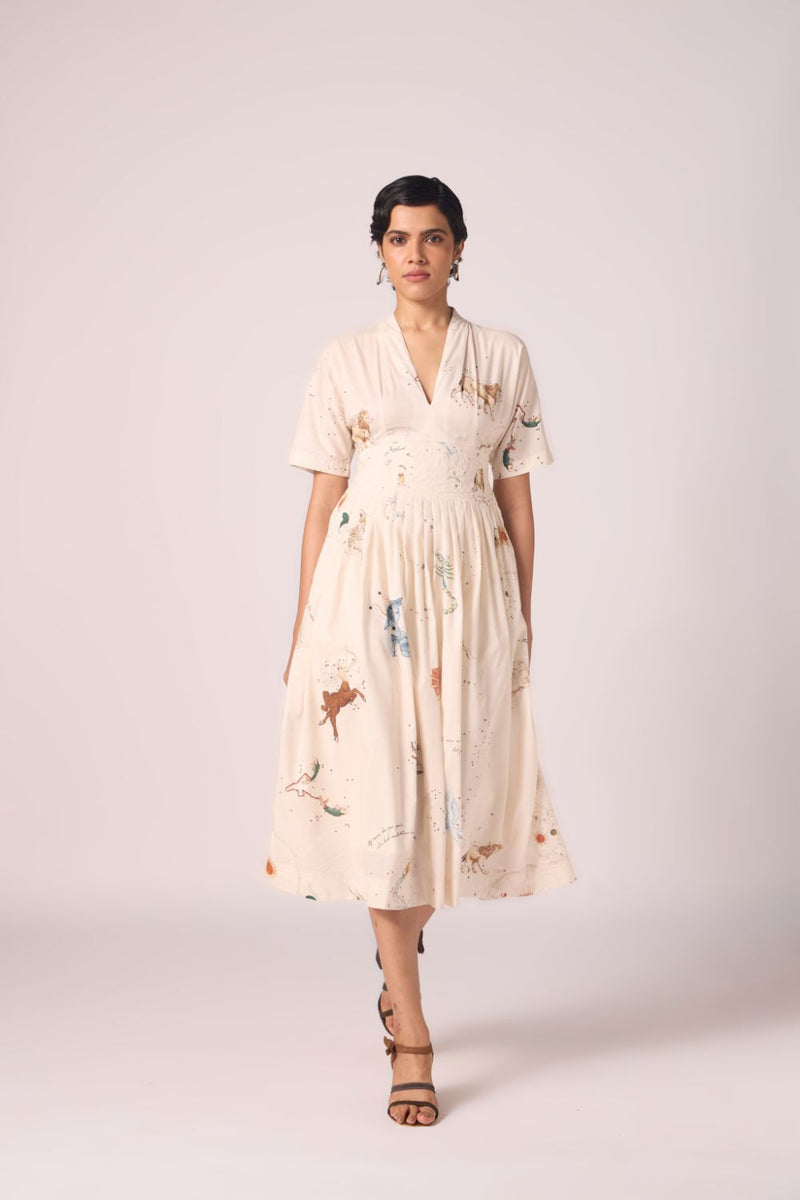 Aara Zodiac Print Pleated Dress cotton by The Summer House for women Worldwide