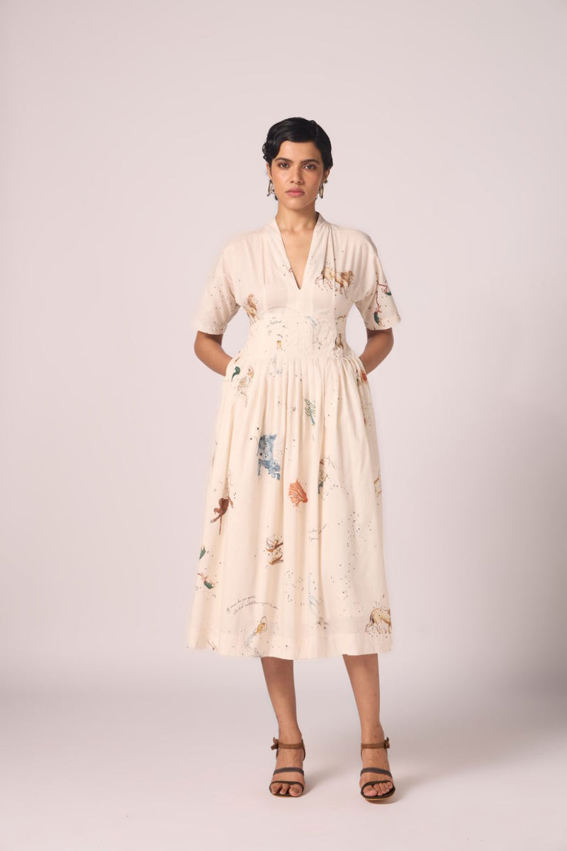 Aara Zodiac Print Pleated Dress cotton by The Summer House for women Worldwide