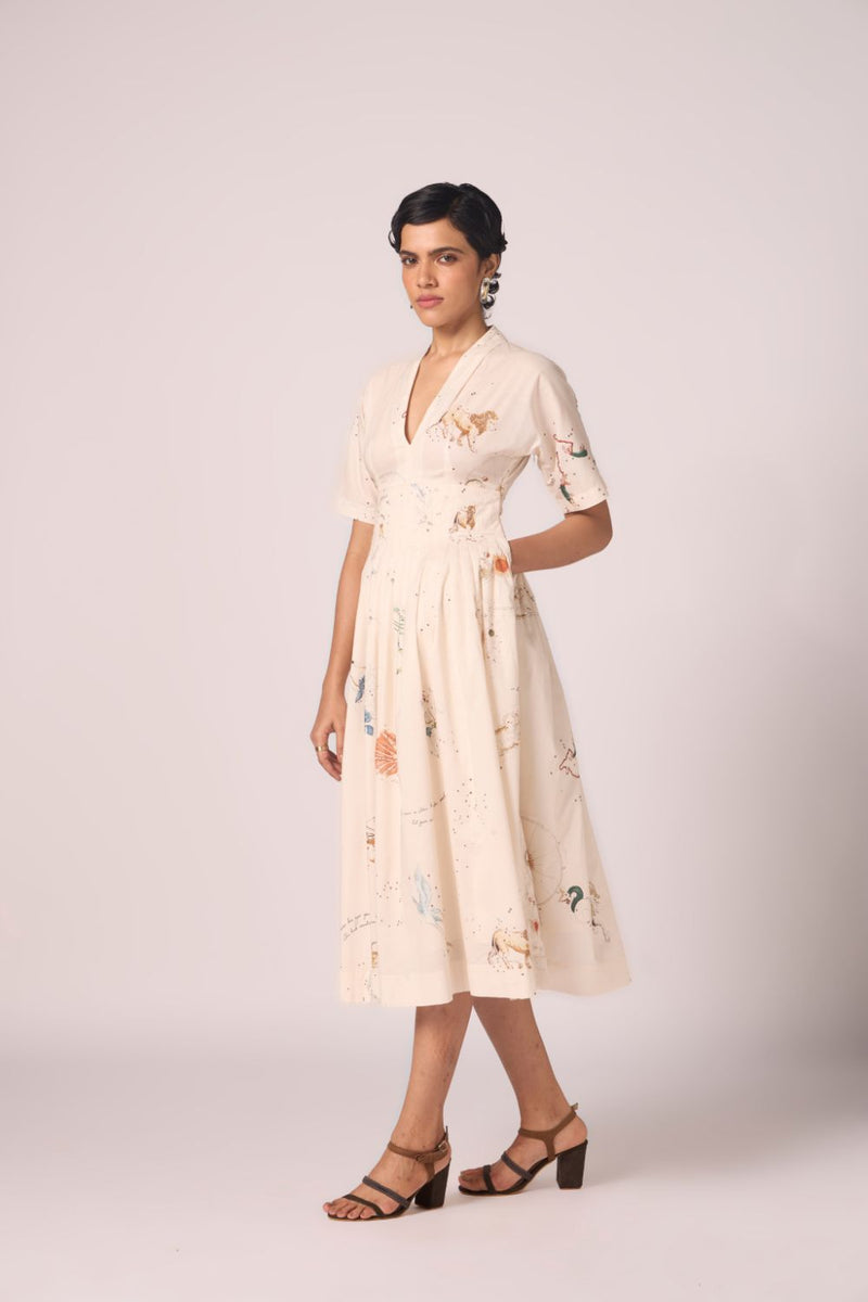 Aara Zodiac Print Pleated Dress cotton by The Summer House for women Worldwide