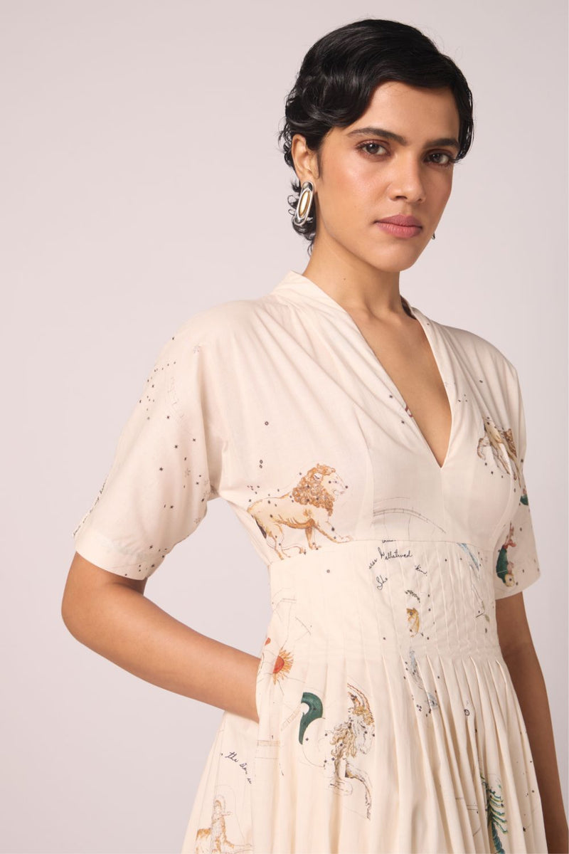 Aara Zodiac Print Pleated Dress cotton by The Summer House for women Worldwide