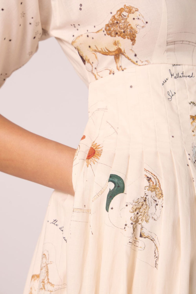Aara Zodiac Print Pleated Dress cotton by The Summer House for women Worldwide