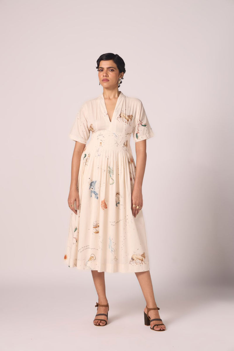 Aara Zodiac Print Pleated Dress cotton by The Summer House for women Worldwide
