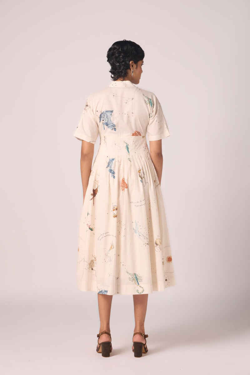 Aara Zodiac Print Pleated Dress cotton by The Summer House for women Worldwide