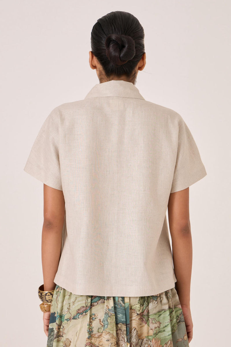 Aavish Beige Linen Top by The Summer House in beige color for women Worldwide