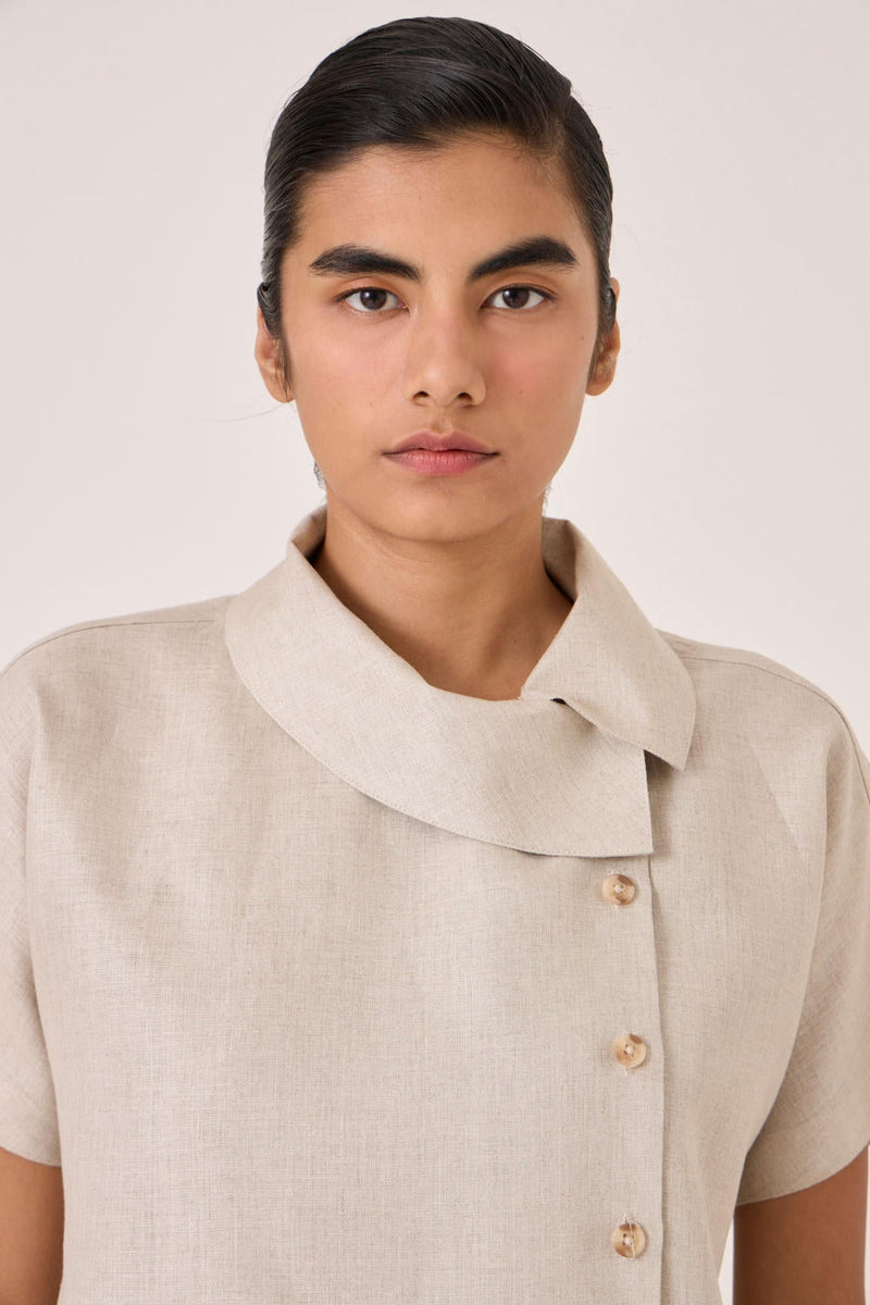Aavish Beige Linen Top by The Summer House in beige color for women Worldwide