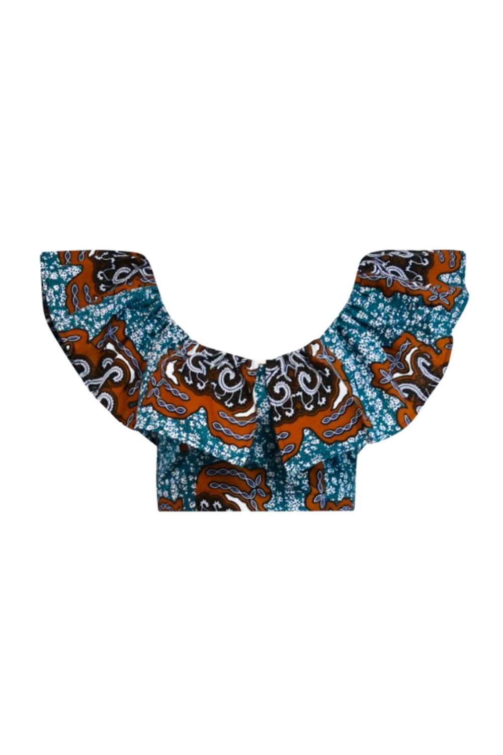 Adaora Frill Crop Top - Cerulean Tortoise's Back Print |TROPICANA