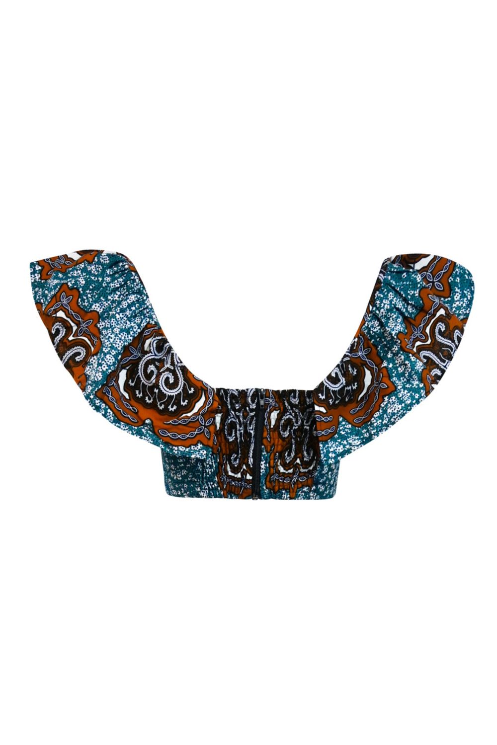 Adaora Frill Crop Top - Cerulean Tortoise's Back Print |TROPICANA