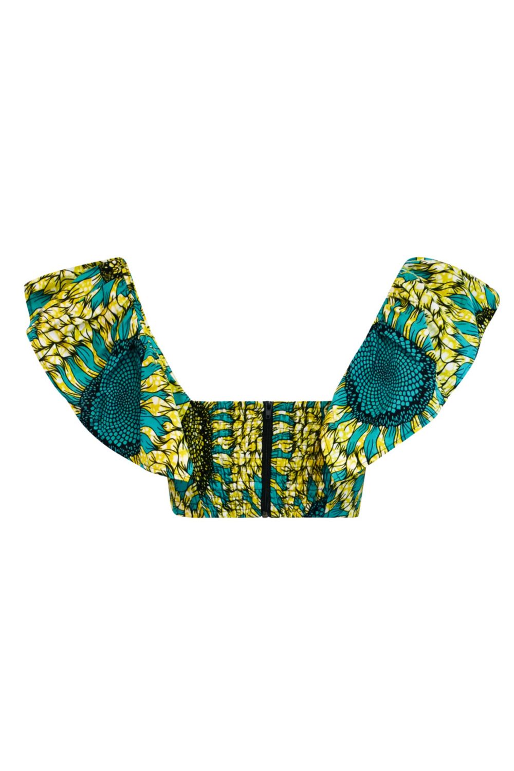 Adaora Frill Crop Top  - Yellow/Green Sunflowers |TROPICANA